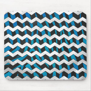 Zebra Chevron Black and Blue Mouse Pad
