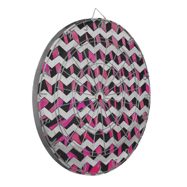 Zebra Chevron Black and Hot Pink Dartboard (Front Left)