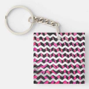 Zebra Chevron Black and Hot Pink Keychain