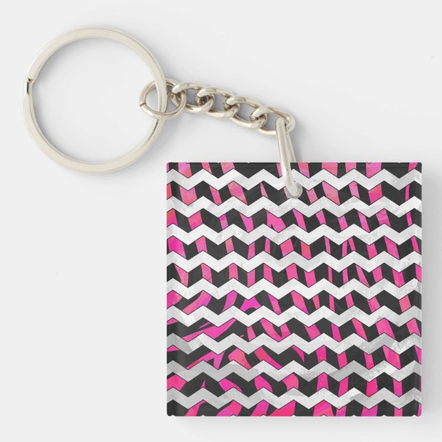 Zebra Chevron Black and Hot Pink Keychain (Front)