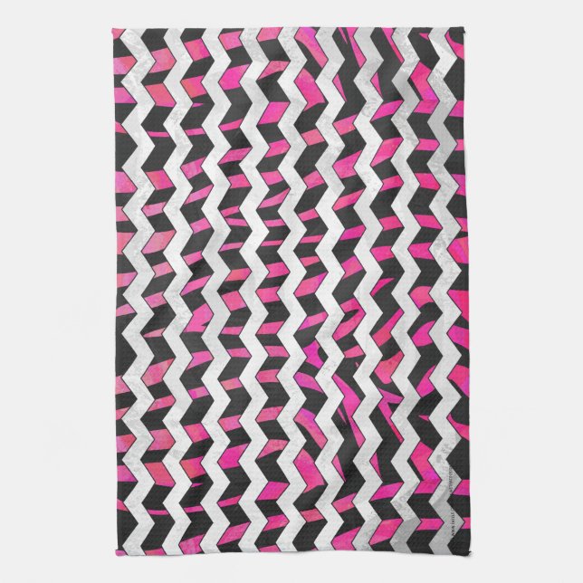 Zebra Chevron Black and Hot Pink Kitchen Towel (Vertical)