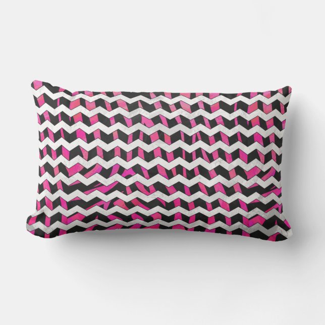 Zebra Chevron Black and Hot Pink Lumbar Pillow (Front)