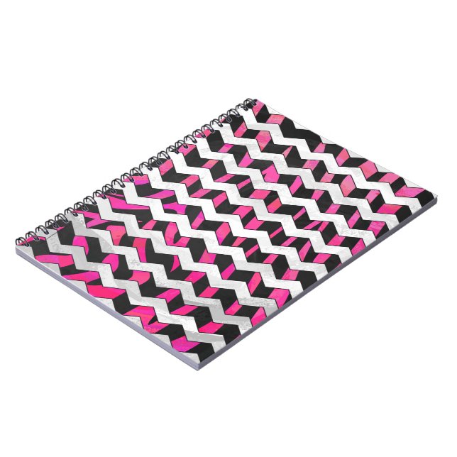 Zebra Chevron Black and Hot Pink Notebook (Left Side)