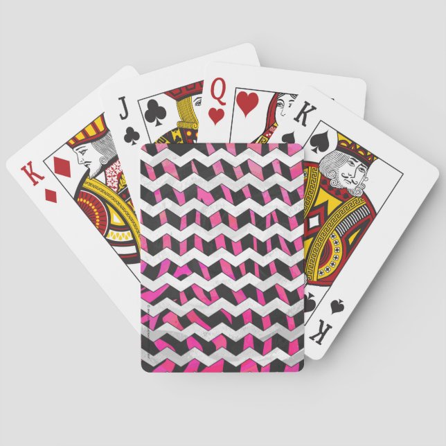 Zebra Chevron Black and Hot Pink Playing Cards (Back)