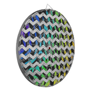 Zebra Chevron Black and Rainbow Print Dartboard