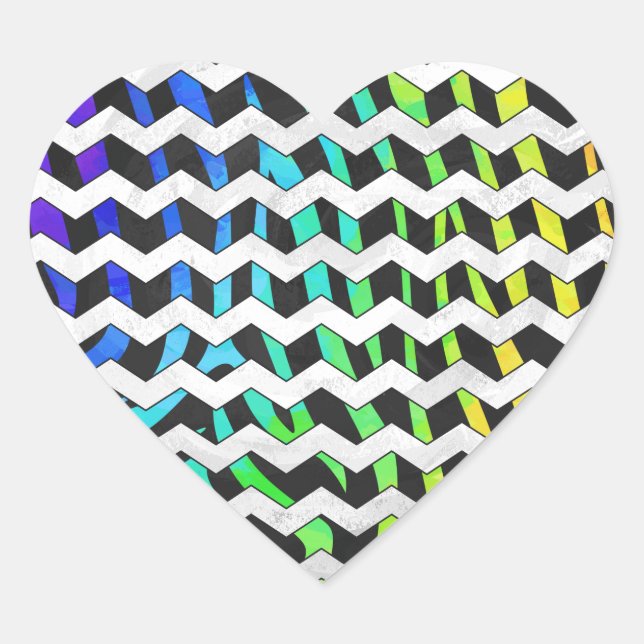 Zebra Chevron Black and Rainbow Print Heart Sticker (Front)