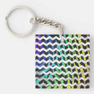 Zebra Chevron Black and Rainbow Print Keychain