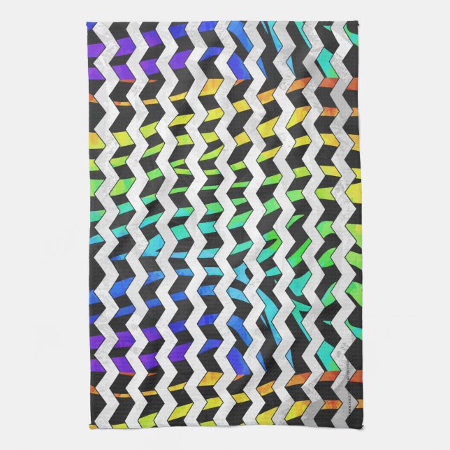 Zebra Chevron Black and Rainbow Print Kitchen Towel (Vertical)