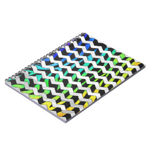 Zebra Chevron Black and Rainbow Print Notebook