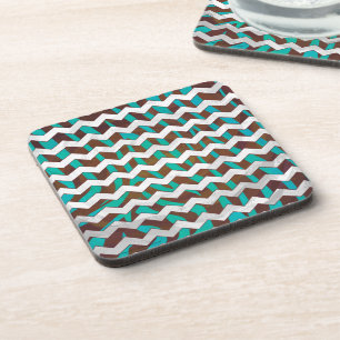 Zebra Chevron Brown and Teal Print Coaster