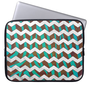 Zebra Chevron Brown and Teal Print Laptop Sleeve