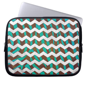 Zebra Chevron Brown and Teal Print Laptop Sleeve