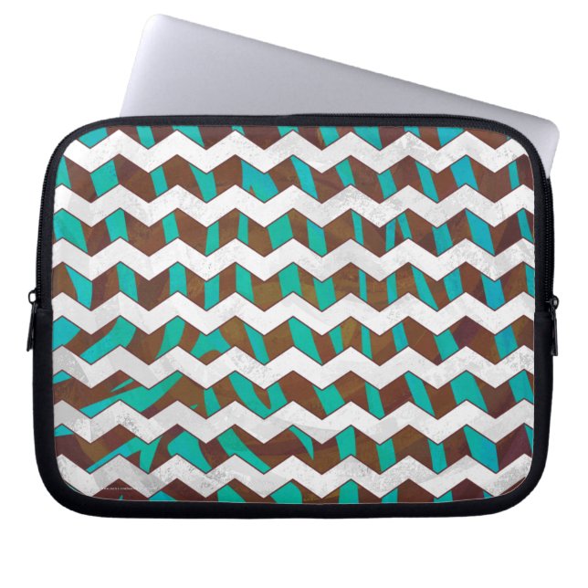Zebra Chevron Brown and Teal Print Laptop Sleeve (Front)