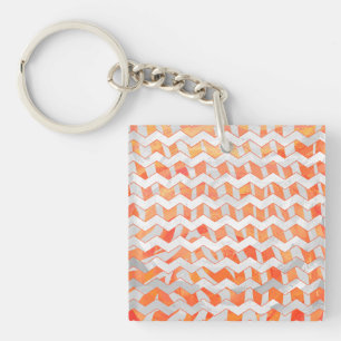 Zebra Chevron Orange and White Keychain