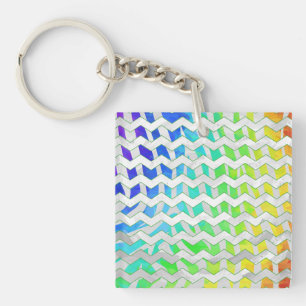 Zebra Chevron Rainbow and White Print Keychain
