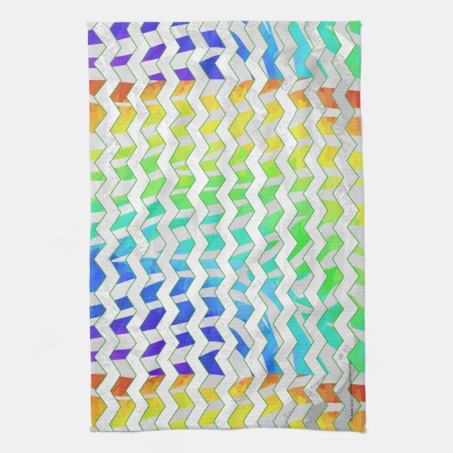 Zebra Chevron Rainbow and White Print Kitchen Towel (Vertical)