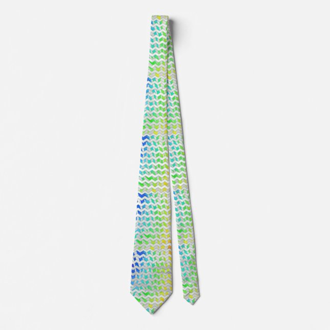 Zebra Chevron Rainbow and White Print Tie (Front)