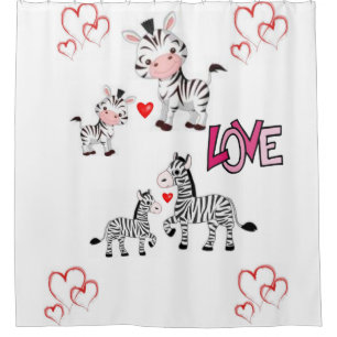 Zebra children's valentine's showercurtain white