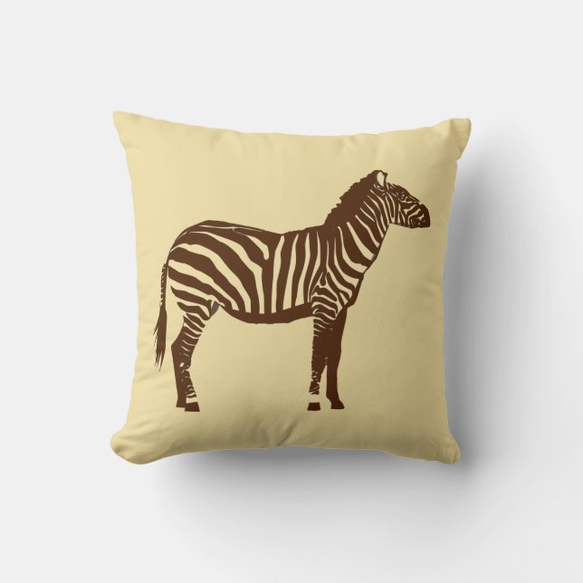 Zebra - Chocolate Brown and Camel Tan Throw Pillow (Front)