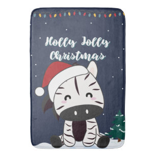 Zebra Christmas Zebras Winter Animals Bath Mat