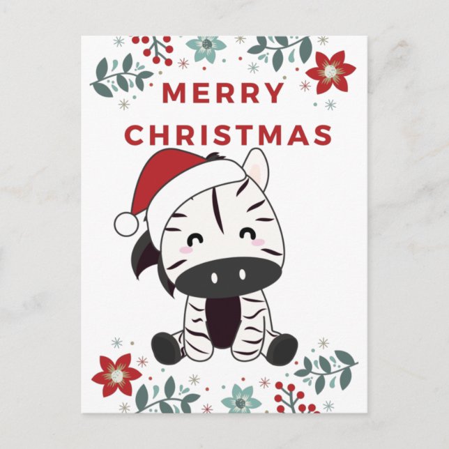 Zebra Christmas Zebras Winter Animals Holiday Postcard (Front)