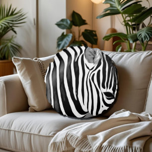 Zebra close up print no2 round pillow