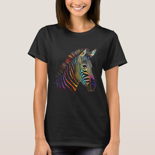 Zebra Colourful  Animal Zoo Animal T-Shirt (Front)
