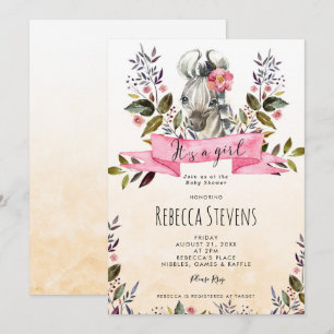 zebra cub floral girl baby shower invitation