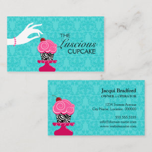 Zebra Cupcake Turquoise Damask Bakery Business Card