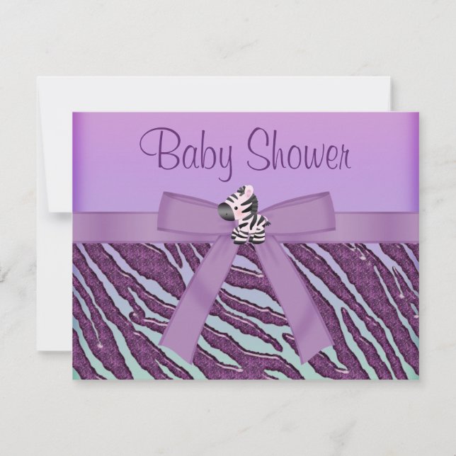 Zebra & Cupcakes Purple Baby Shower Invitation (Front)