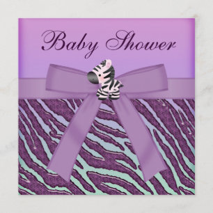 Zebra & Cupcakes Purple Baby Shower Invitation