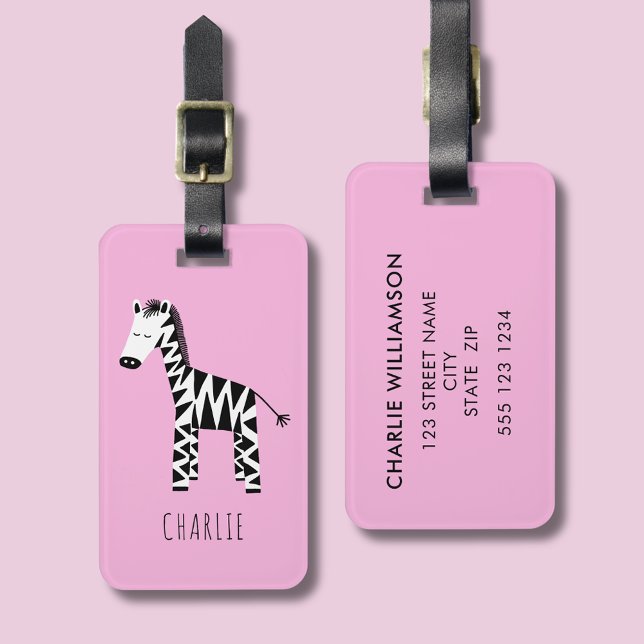Zebra cute kids luggage tag (Pink Zebra luggage tag)