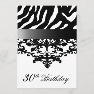 Zebra Damask Fabulous 30th Birthday for Kimberly E Card