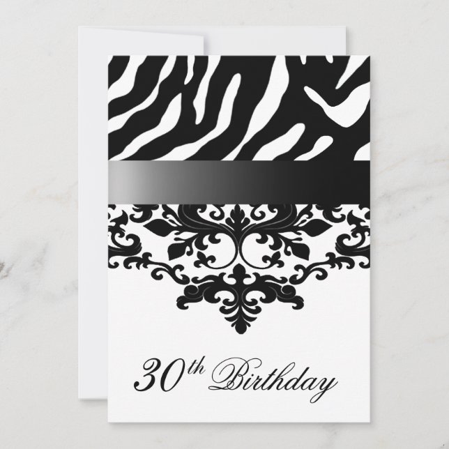 Zebra Damask Fabulous 30th Birthday Party Invitation (Front)
