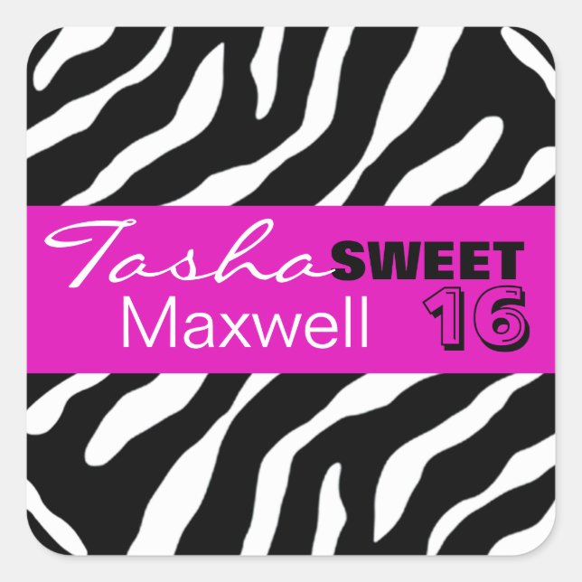 Zebra Damask Fabulous Name Party Sticker (Front)