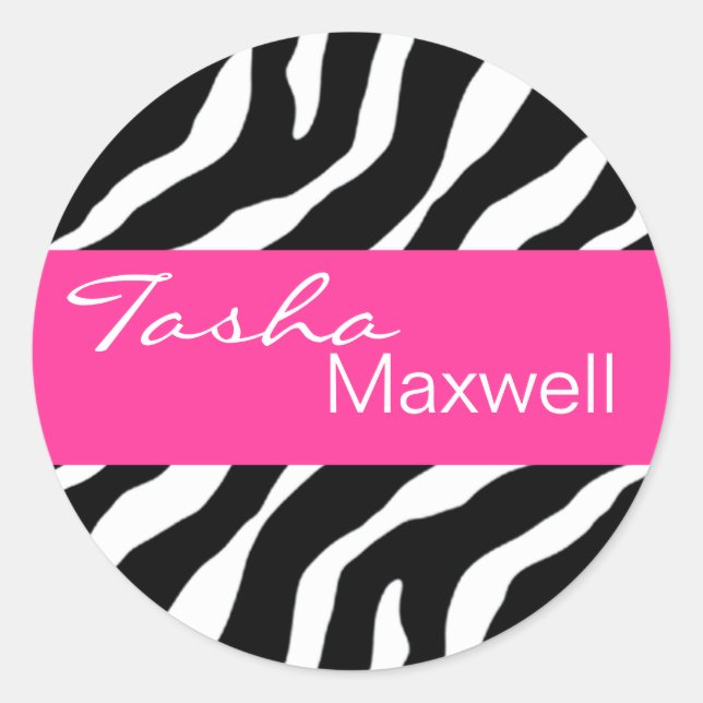 Zebra Damask Fabulous Nom Sticker de fête (Devant)