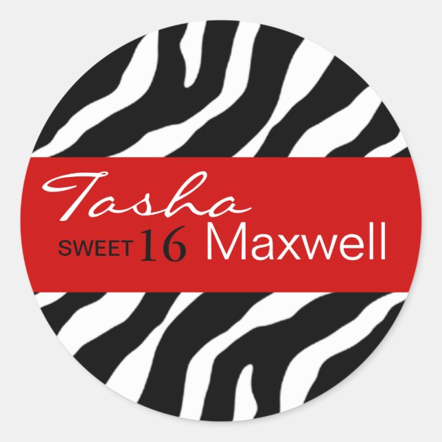 Zebra Damask Fabulous Sweet 16 Party Sticker (Front)