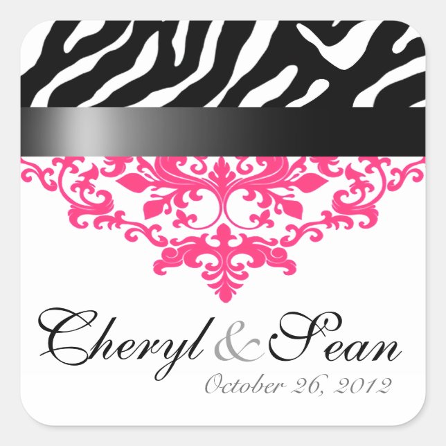 Zebra Damask Save the Date Sticker (Front)
