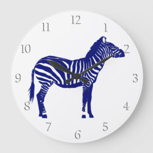 Zebra - Dark Cobalt Blue and White Large Clock