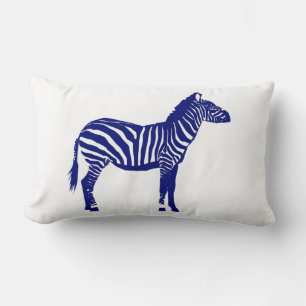 Zebra - Dark Cobalt Blue and White Lumbar Pillow