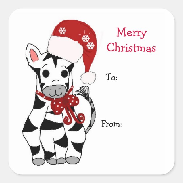 Zebra Decked Out for the Holidays Square Sticker (Front)