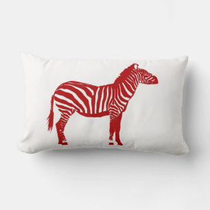 Zebra - Deep Red and White Lumbar Pillow