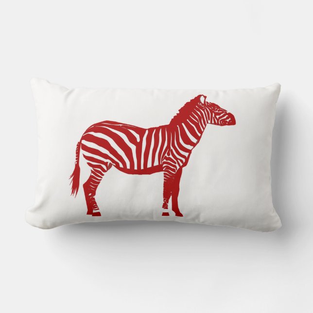 Zebra - Deep Red and White Lumbar Pillow (Front)
