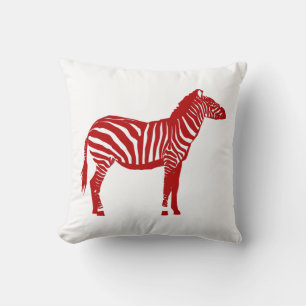 Zebra - Deep Red and White Throw Pillow