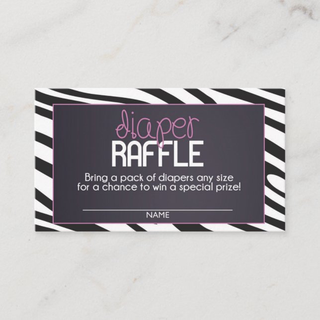 Zebra Diaper Raffle Ticket Enclosure Card (Front)