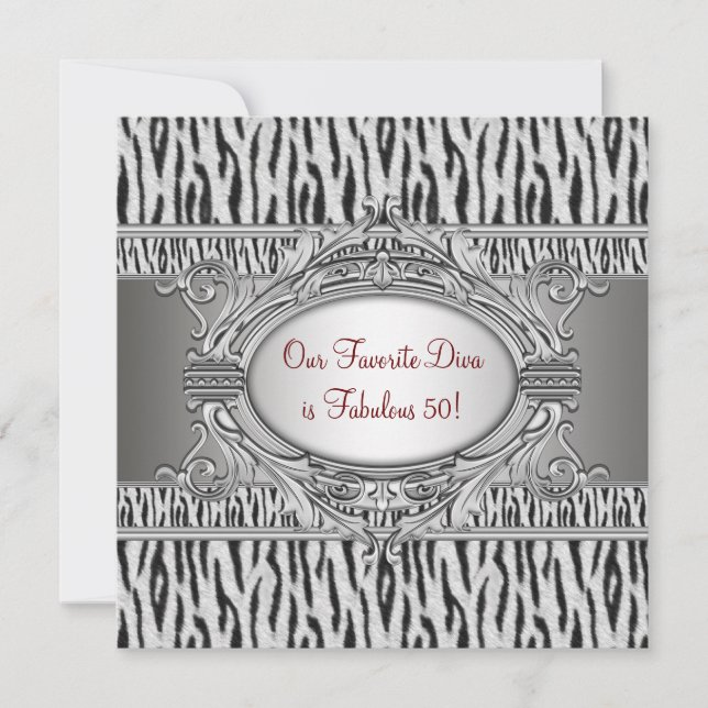 Zebra Diva Fabulous 50 Womans 50th Birthday Party Invitation (Front)