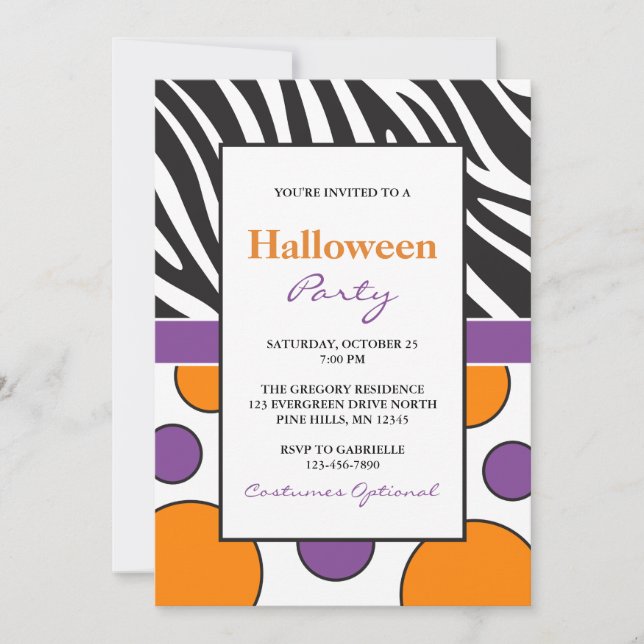 Zebra Dots Invitations de fête d'Halloween (Devant)