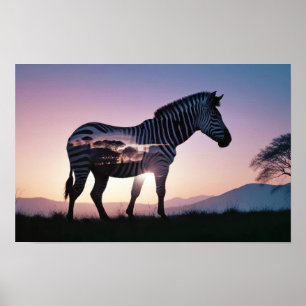 Zebra Double Exposure Animal Nature Wilderness Art Poster