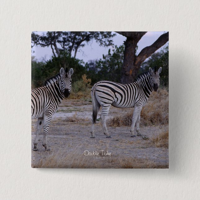 Zebra Double Take Photo 2 Inch Square Button (Front)