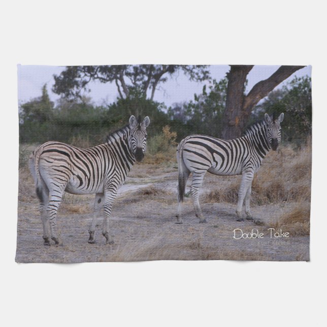 Zebra Double Take Photo Kitchen Towel (Horizontal)